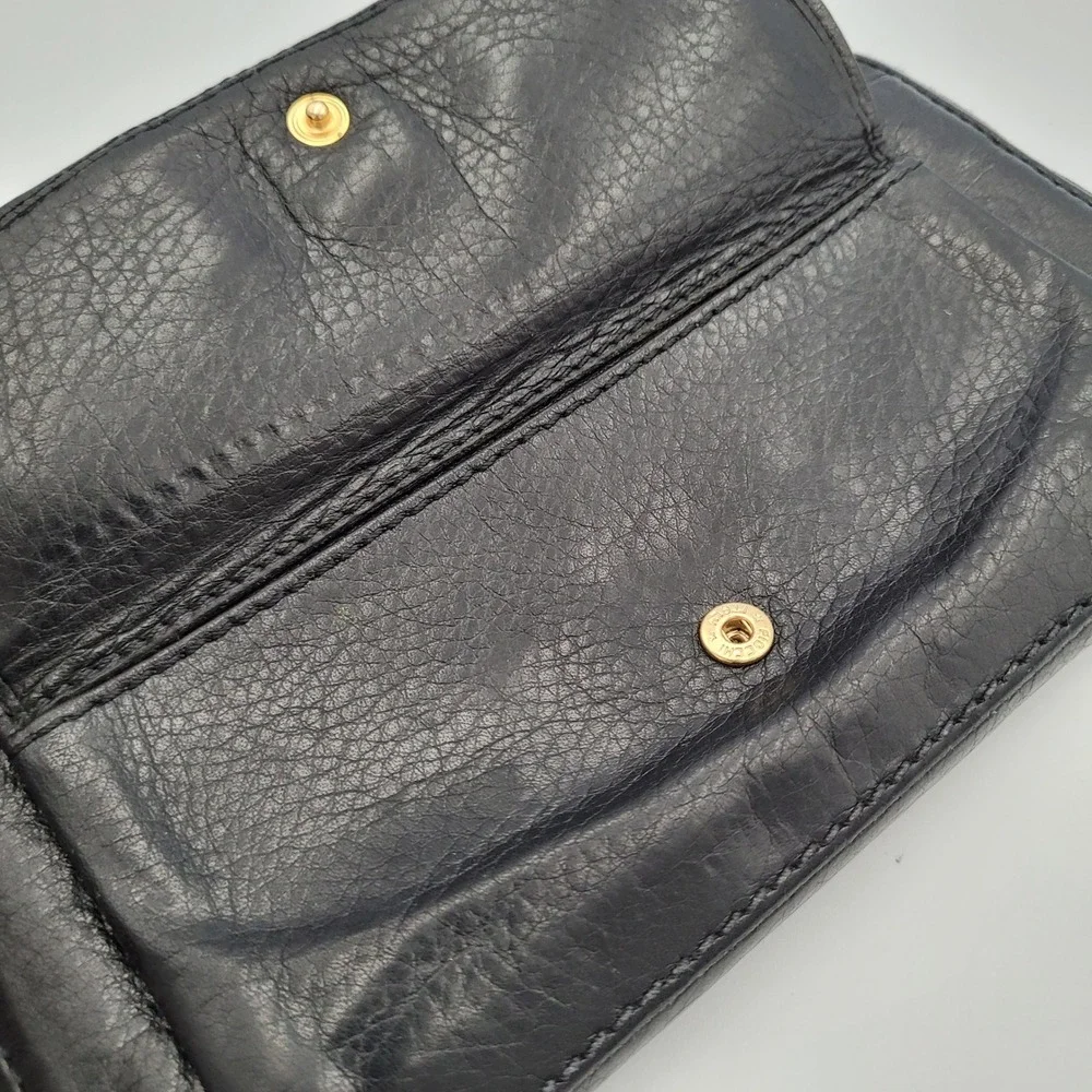 Chloe Black Leather Bobbie Zip Around Wallet Gold Metal Bow Large Long Wallet